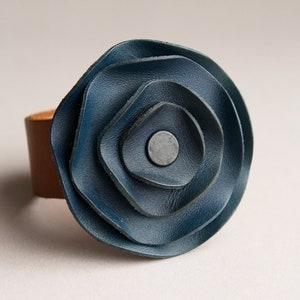 leather cuff, leather scarf cuff, Navy Blue leather, navy leather, dark blue leather image 1