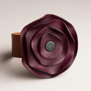 leather cuff, leather scarf cuff, purple Plum eggplant, poppy scarf cuff image 1