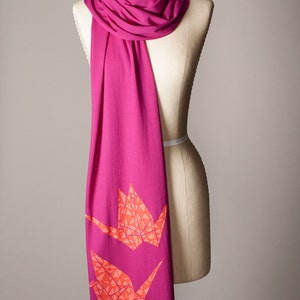 paper crane scarf, hot pink scarf, magenta scarf, raspberry scarf, fuchsia scarf image 4