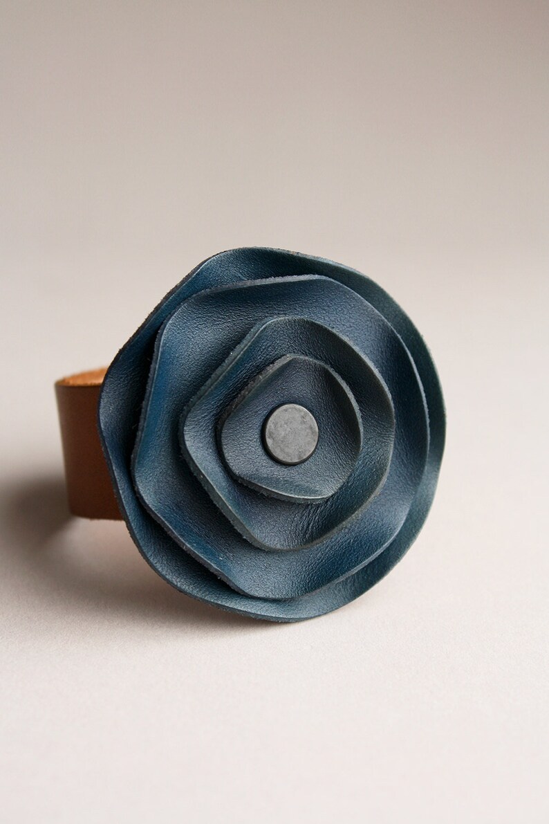 leather cuff, leather scarf cuff, Navy Blue leather, navy leather, dark blue leather image 1