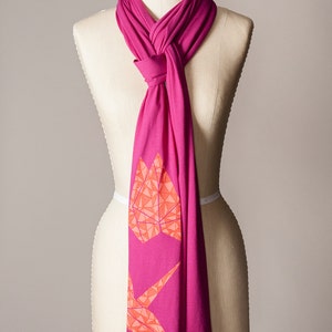 paper crane scarf, hot pink scarf, magenta scarf, raspberry scarf, fuchsia scarf image 3