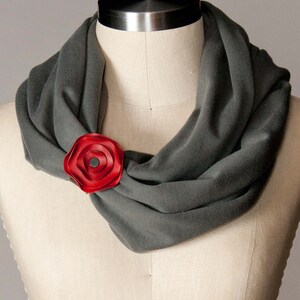 Leather Poppy Scarf Cuff, Red Leather Flower Holds Scarf In Place image 3