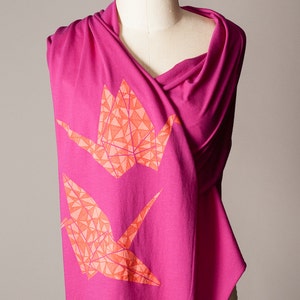 paper crane scarf, hot pink scarf, magenta scarf, raspberry scarf, fuchsia scarf image 2