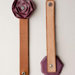 leather cuff, leather scarf cuff, purple Plum eggplant, poppy scarf cuff image 2