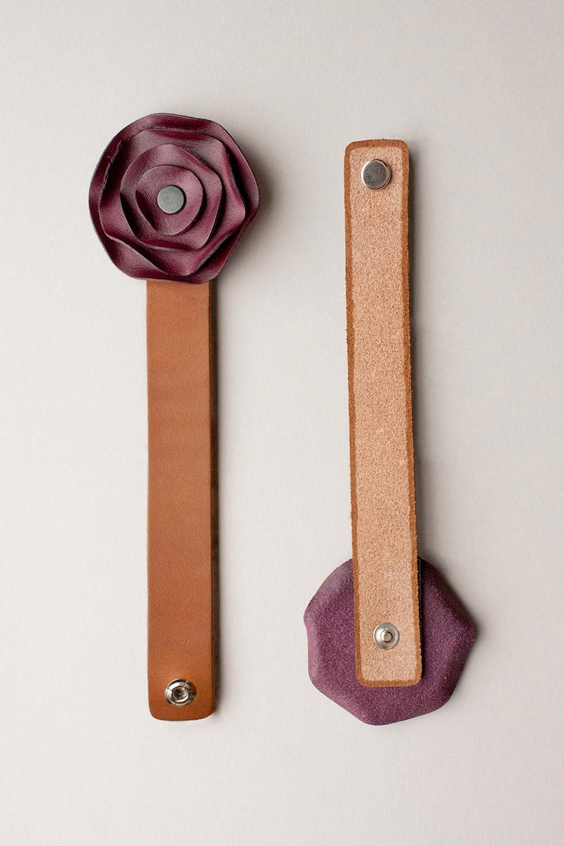 leather cuff, leather scarf cuff, purple Plum eggplant, poppy scarf cuff image 2