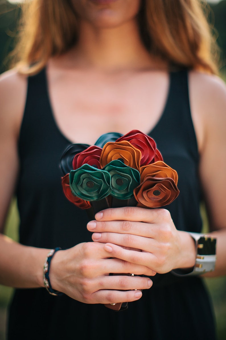 Leather Poppy Scarf Cuff, Red Leather Flower Holds Scarf In Place image 4