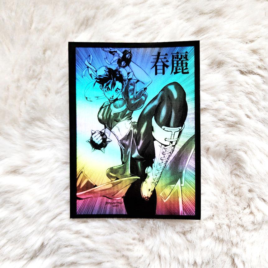 Pegatina de vinilo holográfica de Manga Chun-Li de 8,9 cm (3,5"), apta para lavavajillas