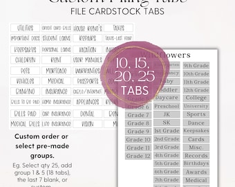 Custom Tab Inserts for Hanging File Folders Pre-cut | 65lb White Cardstock | Sets of 10, 15, 20 or 25