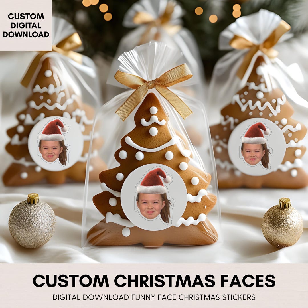 Printable Face Christmas Stickers, Custom Santa Hat Face Tags ...