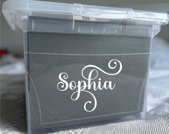 Large Memory Box Name Decal | Custom First Name Vinyl Sticker in Decorative Font | School Keepsake Box Label