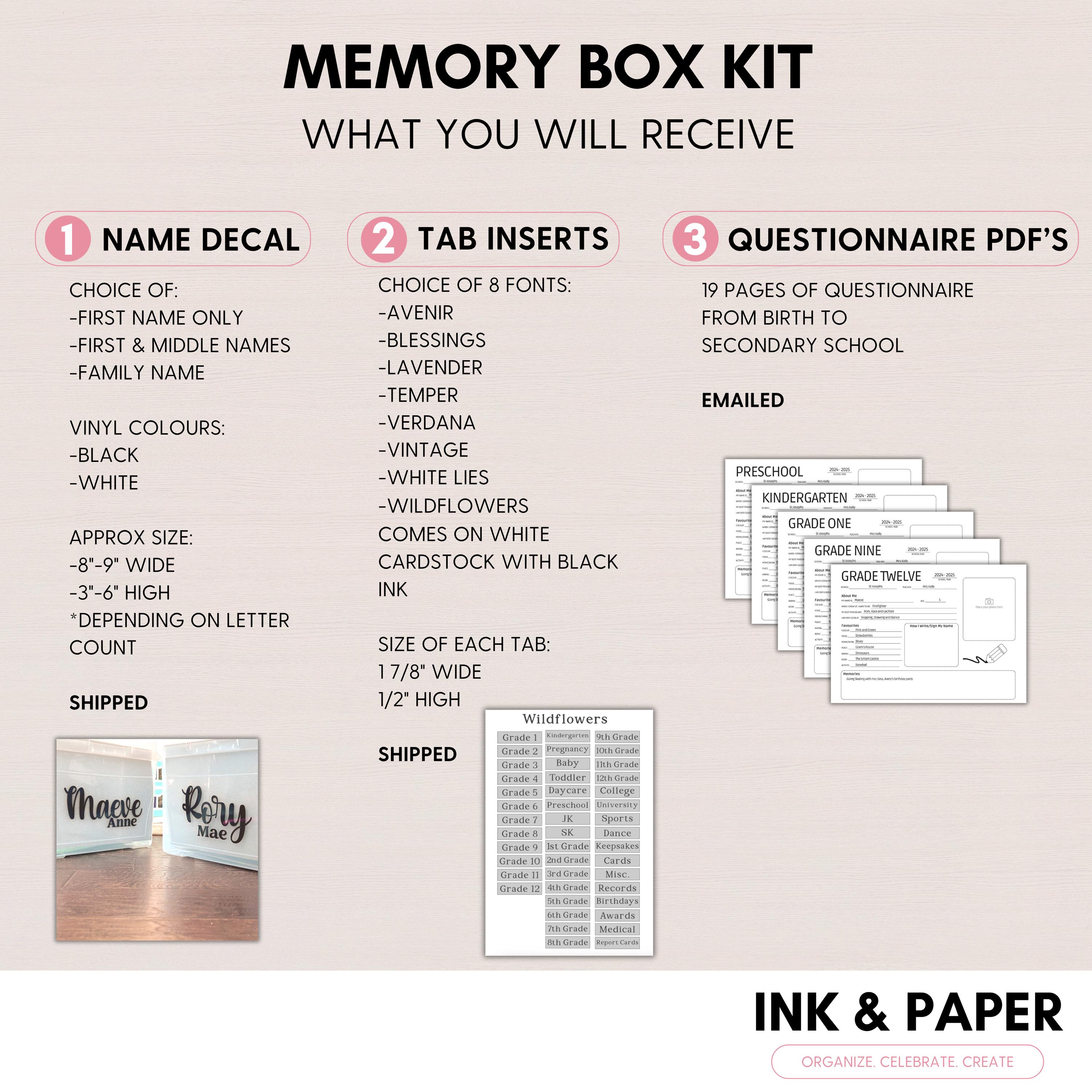 Memory Box Kit | Custom Vinyl Name Decal, File Folder Tabs ...