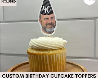 Adorno imprimible para cupcakes con cara personalizada / 1 foto / Decoración personalizada para fiestas / Adornos divertidos para cupcakes de cumpleaños / Descarga digital en PDF