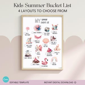 Editable Summer Bucket List for Kids | Printable Fun Activities Checklist | Instant Download PDF | Canva Template