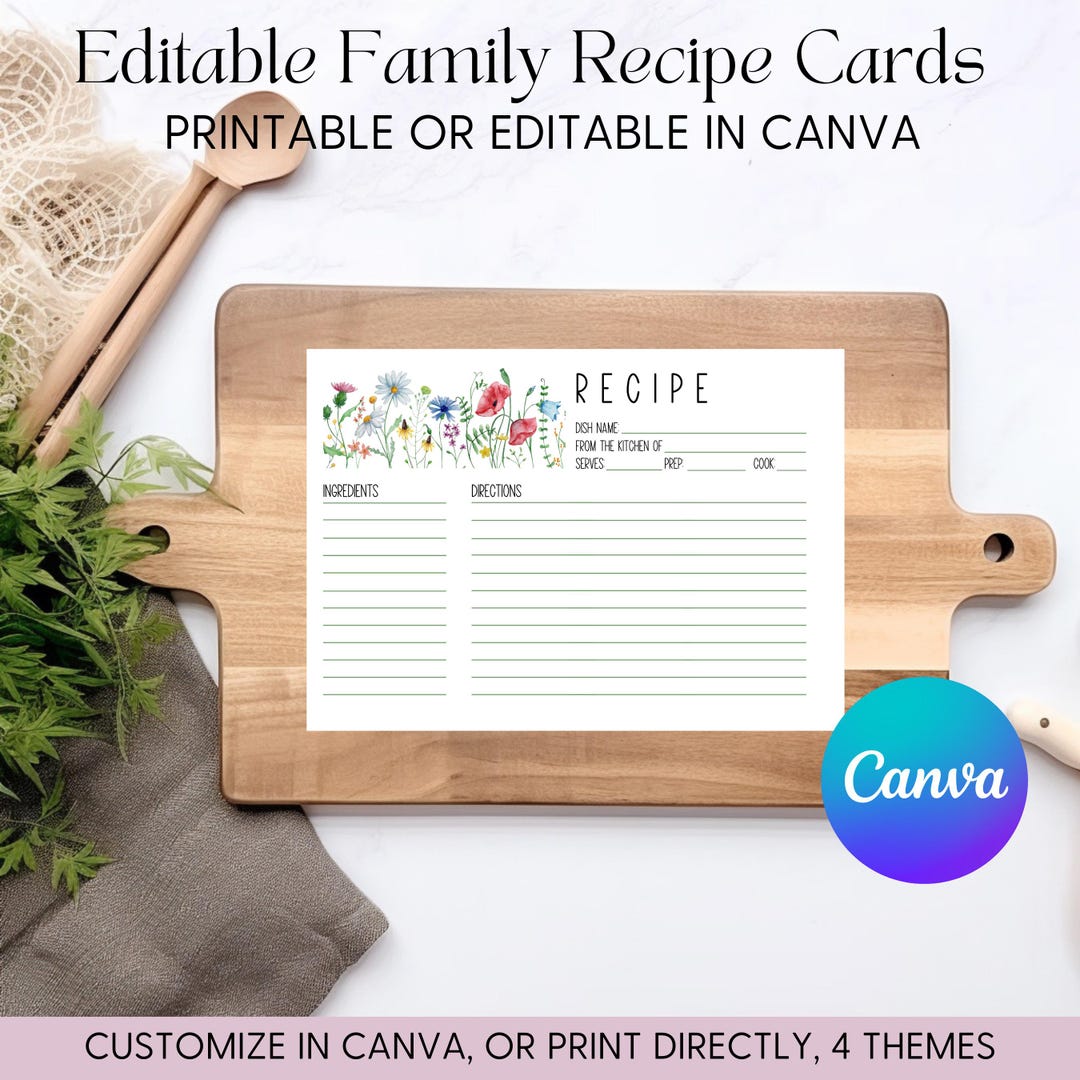 Printable Family Recipe Cards: Heirloom Keepsake Template (canva PDF ...