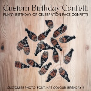Custom Funny Face Confetti & Number Confetti | Personalized Birthday Party Decor with Hat and Age | Personalized Adult, Kid or Pet Cutouts
