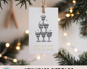 Redigerbara presentetiketter till nyårsafton | Utskrivbara etiketter i neutralt svart guld | Canva-mall + PDF | Presentetiketter till nyårsafton | Direktnedladdning
