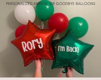 Kit de globos para la llegada del elfo / Globo de estrella personalizado de 45 cm / Exhibidor de bienvenida del elfo con etiquetas / Paquete de globos navideños / Elfo en el estante regresa
