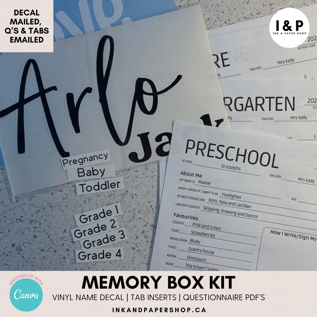 Memory Box Kit | Custom Vinyl Name Decal | Modern Fonts | Tabs ...