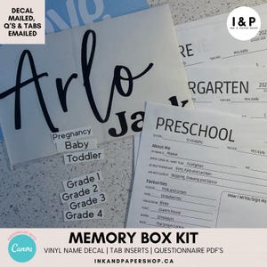 Memory Box Kit | Custom Vinyl Name Decal | Modern Fonts | Tabs & Questionnaire Pages | Keepsake Organizer | Download + Free Decal Shipping