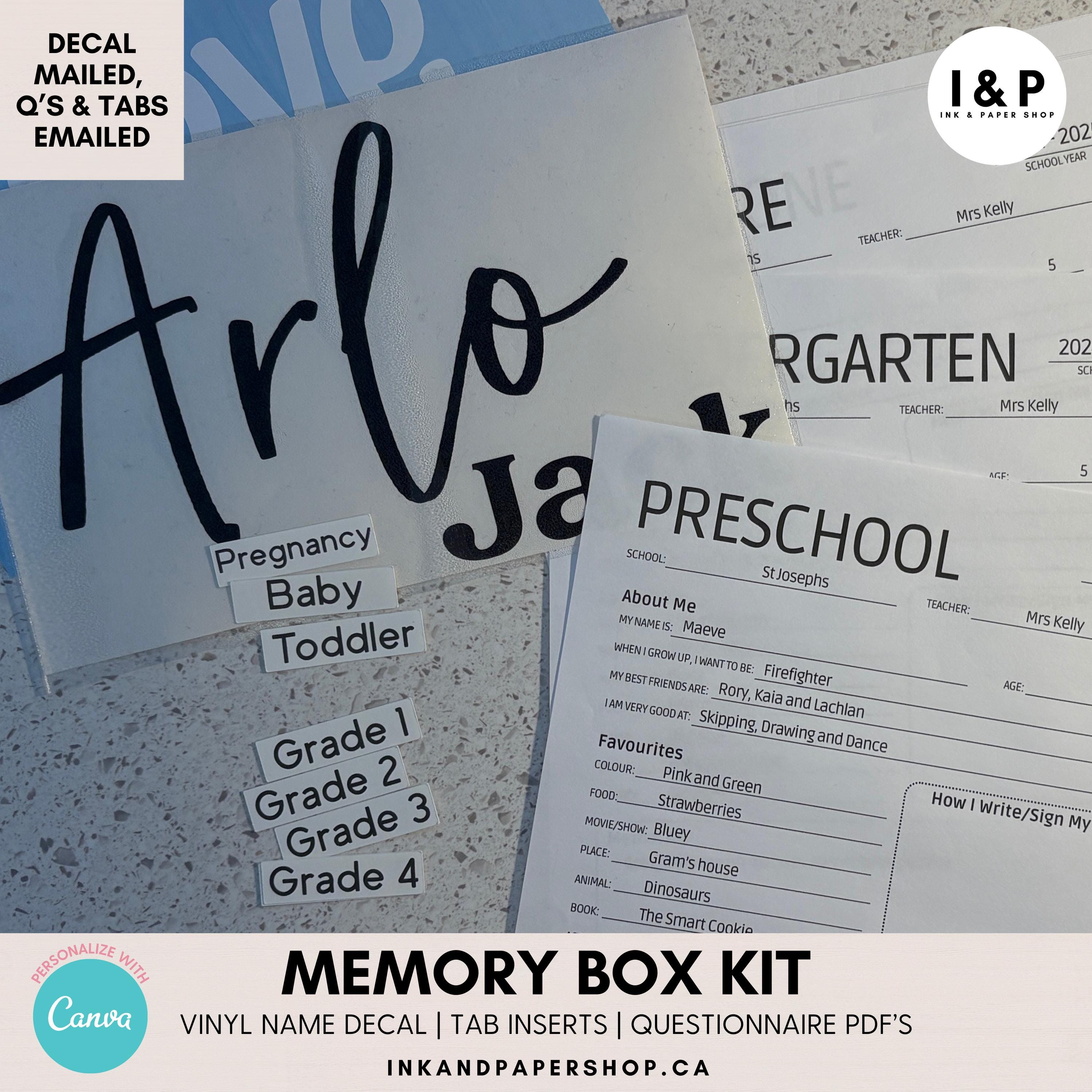 Memory Box Kit | Custom Vinyl Name Decal | Modern Fonts | Tabs ...