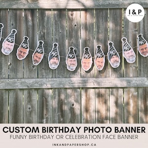 Custom Face Photo Banner with Party Hats | Personalized Funny Birthday Decor | Pet & Kid Face Garland | Milestone Party Decoration