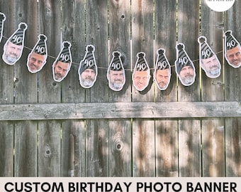 Custom Face Photo Banner with Party Hats | Personalized Funny Birthday Decor | Pet & Kid Face Garland | Milestone Party Decoration
