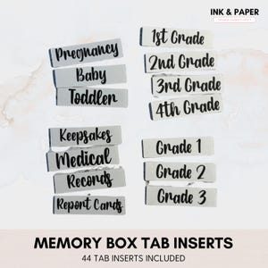 Onglets MEMORY BOX - Onglets Memory Box personnalisés - Etiquettes pour classeurs dans 9 options de police, papier cartonné blanc, parfait pour organiser des souvenirs