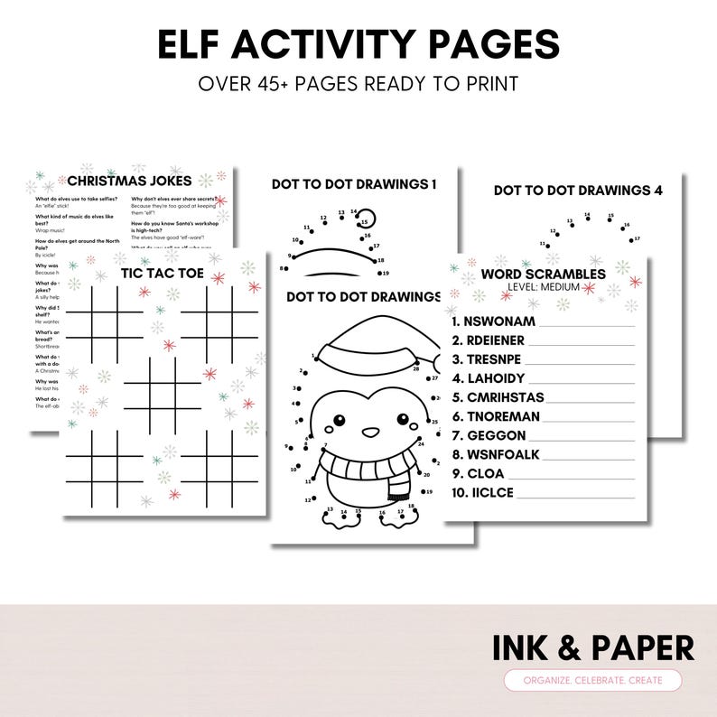 Elf Activity Kit Printable | 45+ Pages Kids Christmas Games & Colouring ...