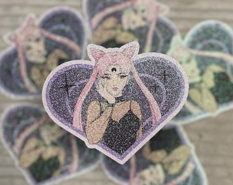 Glitzernder Glitzer Sticker von Sailor Moon Black Lady in Herzform