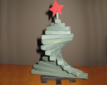 Handmade Primitive Wood Christmas Tree, Tabletop, 12", New, Star