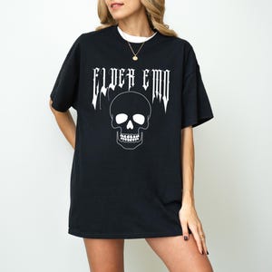 Camiseta de emo mayor, camiseta gráfica vintage, camiseta unisex de algodón grueso para niños emo, atuendo para festivales de música, disfraz de Halloween, escena infantil de los años 2000