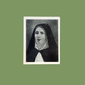 1925, Sinclair, origineel relikwie kaartje, Religieuze katholieke kaart, heiligdom reliekschrijn van de stof van Margaretha Sinclair