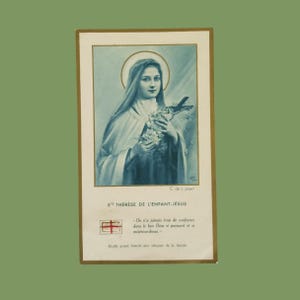 jaren '30,  H. Theresia, origineel relikwie stof,  Religieuze katholieke kaart, heiligdom reliekschrijn relikwie van H. Theresia