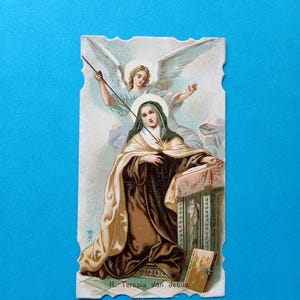 Sainte Thérèse de Jésus, image, image religieuse, carte religieuse antique, carte de prière catholique, carte de dévotion, Theresia