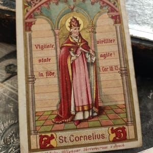 1839, carte religieuse antique Saint Corneille, carte de prière catholique, carte sainte vintage Saint Corneille, chromolithographie