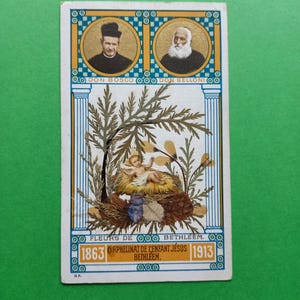 1913年、ベツレヘムの本物の花が描かれた絵、ドン・ボスコの宗教カード、幼子イエスの孤児院、カトリックの祈祷カード