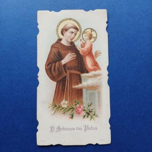 Années 1920, Saint Antoine de Padoue, image religieuse, carte religieuse antique, carte de prière catholique, lithographie, carte de dévotion