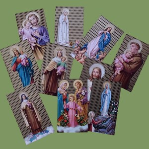 Années 1950, 10 images Jésus, Marie, Joseph, Thérèse, avec fond doré, carte religieuse, carte de prière catholique, saint vintage