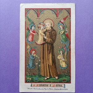 19ème siècle, Saint Antoine de Padoue, tableau religieux, carte religieuse antique, carte de prière catholique, lithographie, carte de dévotion