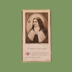 Década de 1930, Santa Teresa, tela original de la reliquia, estampa católica religiosa, reliquia del santuario de Santa Teresa