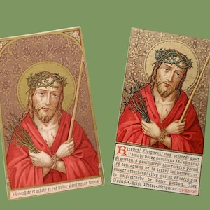 Années 1920, 2 images de Jésus avec des blessures, avec un beau fond doré, carte religieuse, carte de prière catholique, carte sainte vintage Jésus