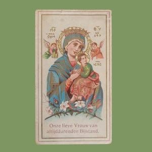 Década de 1920, hermosa imagen antigua de Nuestra Señora del Perpetuo Socorro, tarjeta de María, tarjeta de oración María
