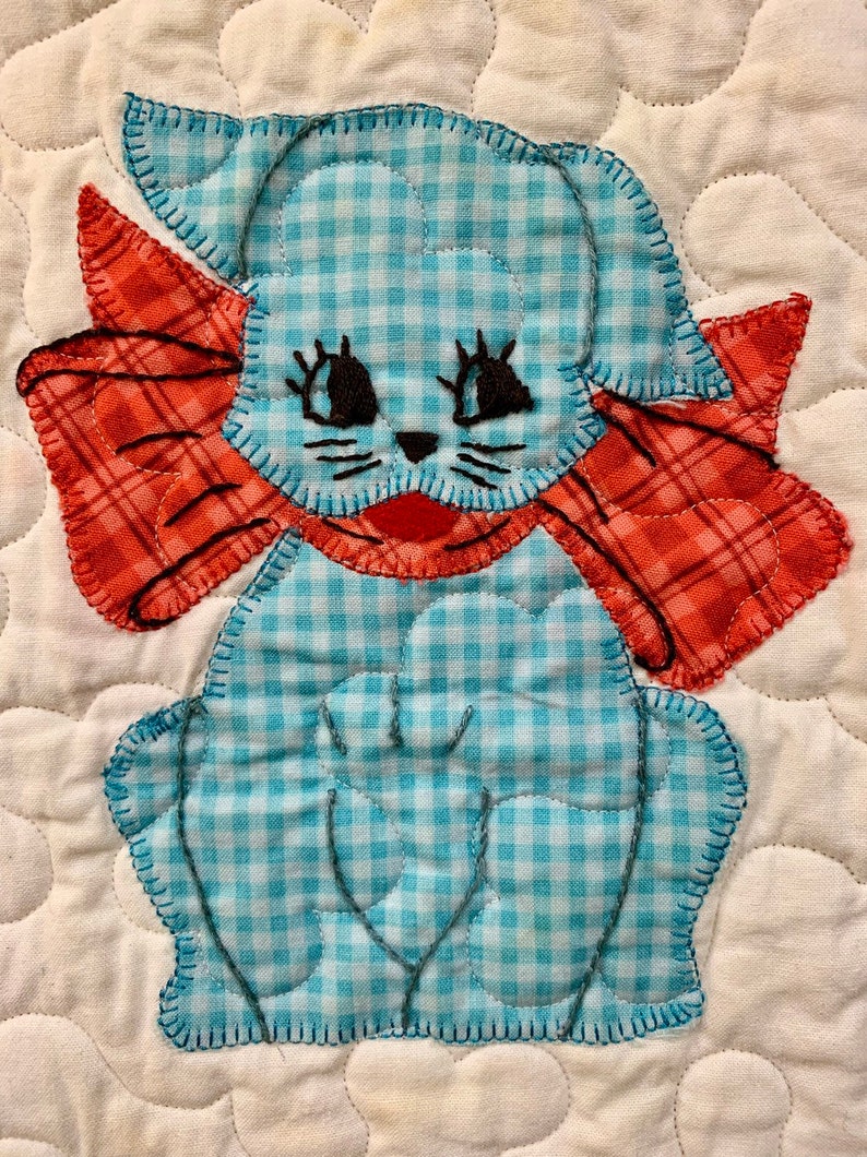 Cats Lap Quilt Pattern vintage 1980/'s Gingham Calico Dogs scrappy quilting feedsack prints