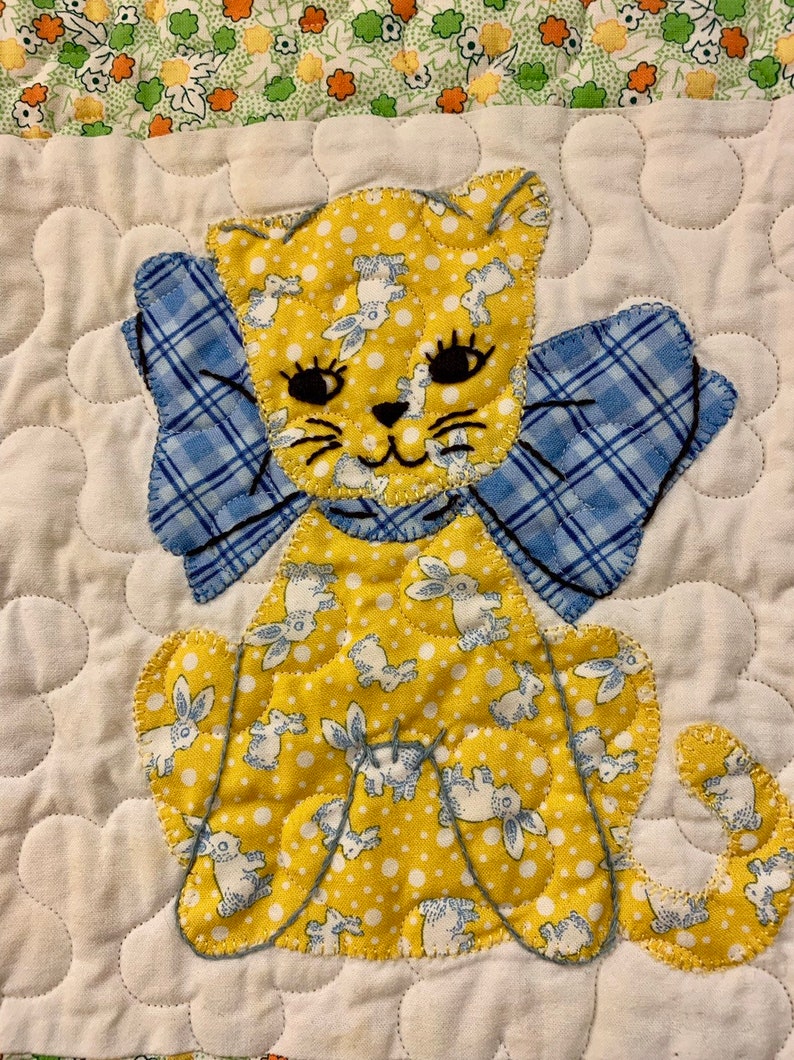 Cats Lap Quilt Pattern vintage 1980/'s Gingham Calico Dogs scrappy quilting feedsack prints