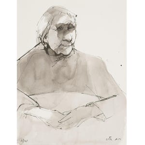 Ruth Schloss (1922-2013), Old Woman at the Table, c. 1990 / - Shaded view -