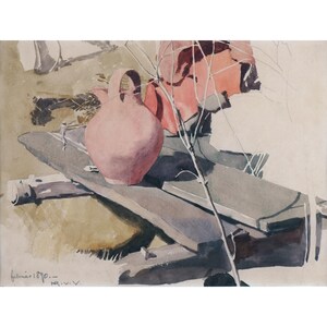 Hans Richard von Volkmann (1860-1927), Clay jug on a bench in the sunlight, 1890 / - The essence of the clay jar revealed by the sunlight -