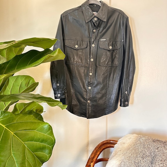 Harley davidson leather shirt jacket hotsell