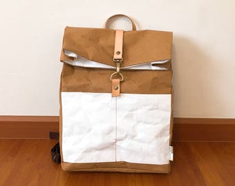 Backpack : Kraft paper roll top backpack/travel bag/beach bag/washable bag/lightweight and eco friendly