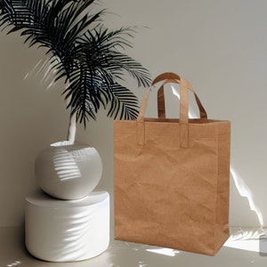 KRAFT Fabric Paper All Bag: Borsa per la spesa in carta Kraft lavabile L39 x A44 x P20 cm Marrone Design ecologico, Borsa per il mercato
