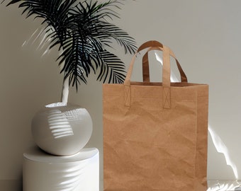 KRFT Fabric Paper All Bag: Waschbare Papiereinkaufstasche / Markttasche / Schultertasche / Beutel mit oberem Griff / waschbar und umweltfreundlich
